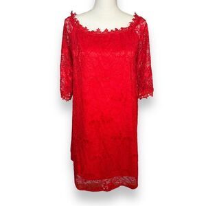 Red Lace Overlay Sheath Dress L